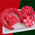 6PCS SET Women's Spa Hairband Set Spa Headband Hair Hoop Claw Clip Velvet Hair Hoop Wristband For Washing Face Skincare Makeup W