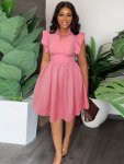 Slim Waist Ruffle Dress Cute Solid Sleeveless Dress With A Collar Women's Clothing