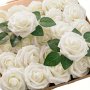 25pcs Pure White Artificial Rose Flower Arrangements For Home Decoration Office Decoration Coffee Shop Decoration Valentine's Day Gifts Birthday Gifts Mother's Day Gifts Outdoor