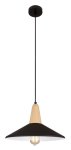 Pendant Metal And Wood Pendant With Black Metal Shade