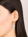 Goldair Gold White & Blue Striped Fish Huggie Earrings