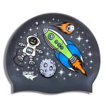 Spurt Space Theme With Rocket On Dark Grey Swim Cap