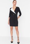 Black Belted Double-breasted Woven Dress