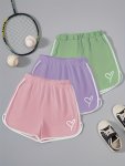 3PCS Girls Casual Heart Graphic Splicing Shorts Set Comfy Shorts Summer Clothes Gift