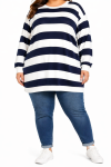 Lds Stripe Tracktop Rib Cuff hem - 6XL Blue wht