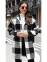 Fleece Plaid Hooded Cardigan Coat Loose Casual Warm Jacket For Fall & Winter Women's Clothing