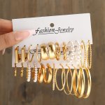 12 Pairs Set Hoop Earrings With Faux Pearl Decor Elegant Simple Style Zinc Alloy Jewelry Trendy Female Gift
