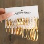 12 Pairs Set Of Hoop Earrings Zinc Alloy Jewelry Embellished With Rhinestones & Imitation Pearl Simple Elegant Style