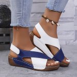Women's Contrast Color Wedge Heeled Sandals Casual Open Toe Platform Shoes Comfortable Ankle Strap Sandals