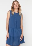 Buttoned Sleeveless Dress - Indigo