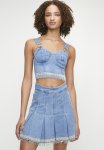 Sissy Boy Taz: Denim Skirt With Pleats And Hem Trim - Light Vintage