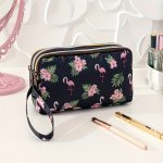 Long Wallet With Tropical And Flamingo Print With 3 Zippers Spacious And Elegant Cosmetic Bag Travel Portable Cosmetic Accessori