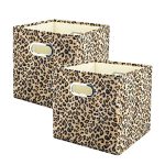 Anminy 2PCS Storage Cubes 11 Inch Leopard Cheetah Print Velvet Fabric Storage Bins For Shelves Collapsible Washable Closet Stora