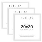 Puthiac 20X20 Solid Oak Wood Picture Frame Fits 16X16 With Mat Or 20X20 Without Mat Wall Display Only Plexi Front 3 Pack White