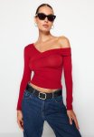 Off The Shoulder Long Sleeve Top - Red