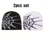 2pcs/set Spider Web Jacquard Y2K Beanie Caps - Unisex Lightweight Hip Hop Knitted Hats For Outdoor Wear Halloween Party Gift