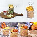 MINI Round Stainless Steel Mesh Fryer Basket Holder For French Fries Set With Sauce Holder