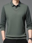 Solid Fake Two-piece Lapel Versatile Shirt Tops Breathable Long Sleeve Golf Shirt For Casual Daily Wear Spring And Autumn