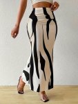 Abstract Print Fit & Flare Skirt Elegant High Waist Ankle Length Skirt For Spring & Summer Women's Clothing