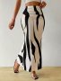 Abstract Print Fit & Flare Skirt Elegant High Waist Ankle Length Skirt For Spring & Summer Women's Clothing