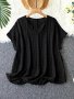 Plus Size Solid Notch Neck Textured T-Shirt Casual Batwing Sleeve T-Shirt For Spring & Summer Women's Plus Size Clothing