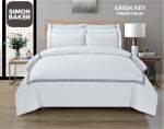 Simon Baker T200 Cotton Percale Embroidered Duvet Cover Set - Greek Key French Blue Various Sizes - French Blue Super King 260