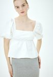 Tie-detail Puff-sleeved Blouse - Cream