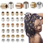50PCS Golden Silvery Column Tube Hair Beads Ccb Large Hole Braid Beads For Jewelry Making Diy Bracelet Necklace Crafts Supplies