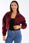 Ladies Cropped Burgundy Button-up Jacket
