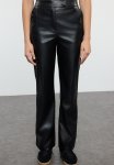 Faux Leather Straight straight Cut Woven Trousers - Black