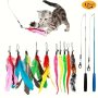 12PCS/SET Pet Cat Toys Colorful Feather Fishing Rod Caterpillar Bell Replaceable Head Cat-teasing Sticks