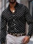 Men's Polka Dots Pattern Print Lapel Collar Design Dress Shirts Long Sleeve Casual Button Up Shirt For Formal Occasions