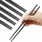 Stainless Steel Chopsticks Reusable Multicolor Lightweight 304 Metal Chopsticks Dishwasher Safe - 5 Pairs Black