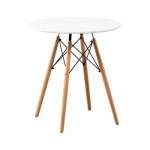 Smte 75CM Minimalist Design Wooden Legs Round Cafe Dining Table White With Keychain