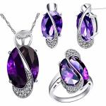 Uloveido White Gold Plated Purple Crystal Wedding Anniversary Charm Necklace Rings And Earrings Women Jewelry Set Cheap For Birl
