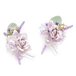 Ling's Moment Boutonniere For Men 2PCS Groom Groomsmen Guest Boutonniere Artificial Flowers For Wedding prom homecoming Etc.lila