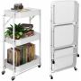 3 Tier Foldable Trolley Organizer Rack With Wheels