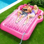83"X63" Extra Large Inflatable Tanning Lounger Float With Sprinkler 2-PERSON Pool Float Adults With Backrest Cup & Food Holder B