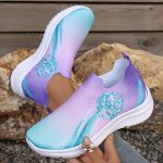 Women's Trendy Breathable Knit Sneakers Casual Slip On Outdoor Shoes Comfortable Low Top Sport Shoes