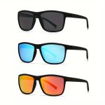 3PAIRS Trendy Cool Square Frame Polarized Fashion Glasses Set For Men Women Outdoor Party Vacation Travel Driving Supplies Photo