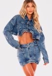 Washed Curved Hem Denim Jacket - Vintage Wash
