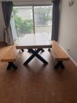 8 Seater Solid Oak Table And Benches