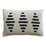Zulu Pattern 1 Knitted Cotton Twine With Cross Stitch Embroidery - 60 X 40CM Charcoal On Natural