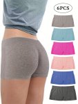 6PCS Solid Seamless Boyshorts Simple Comfy Breathable Stretchy Intimates Panties Women's Lingerie & Underwear