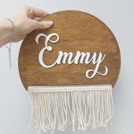 Wooden Name Board In Theme Boho Macrame