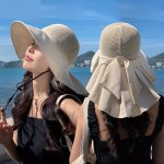 1PC Summer Solid Color Sun Hat Bowknot Wide Brim Casual Sun Protection Hats Stylish Breathable Beach Hat For Women