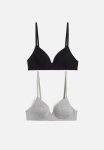2-PACK Padded Non-wired Cotton Bras - Black & Grey