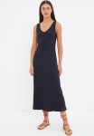 Ribbed A-line Midi Dress - Navy