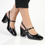 Madison Qia Almond Toe Slingback Block Heel - Black - 8