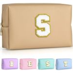 Topeast Initial Cosmetic Bag For Women Preppy Small Makeup Bag Pu Leather Waterproof Toiletry Bag Monogrammed Birthday Gifts For